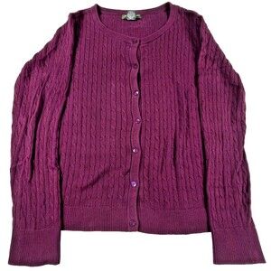 Eddie Bauer Women's Cardigan Sweater XL Maroon Cotton Cable Knit Cardigan